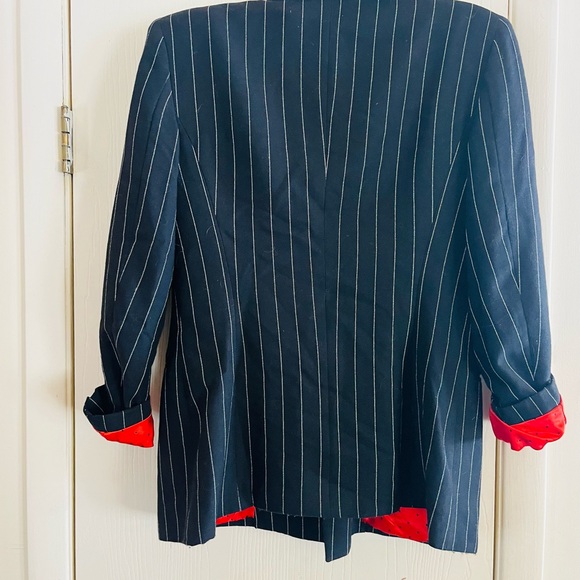 VTG 90s Avant Garde Old Money Structured Pinstripe Double Breasted Blazer M - Picture 6 of 8